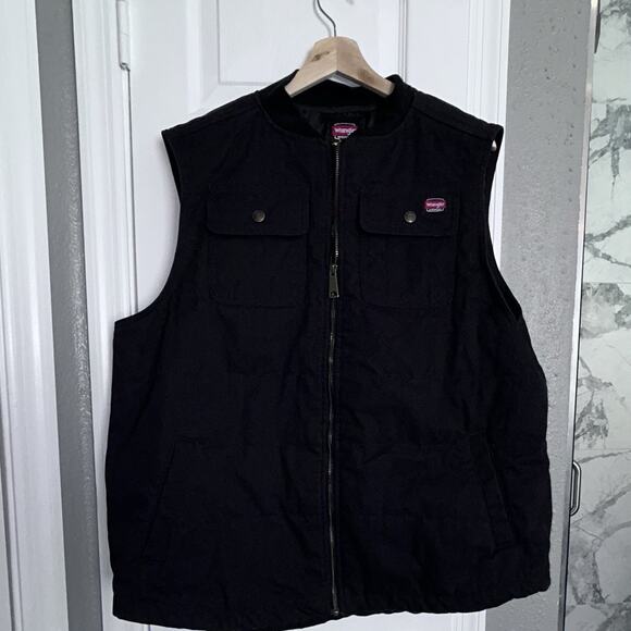 Wrangler Workwear Black Canvas Insulated Vest Men’s XL 46-48 Zip Front - Picture 2 of 5